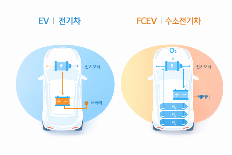 EV와 FCEV 구조 비교