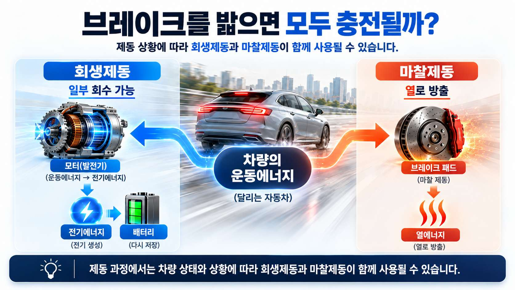 브레이크를 밟으면 모두 충전될까? 회생제동과 마찰제동 복합 제동 구조