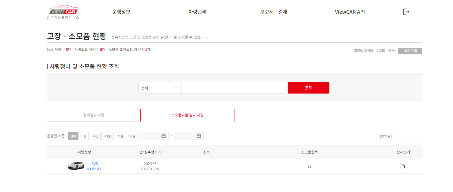 자스텍엠 올인원 차량 관제 서비스 ViewCAR 대시보드